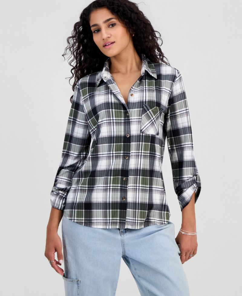 Juniors' Plaid Knit Shirt