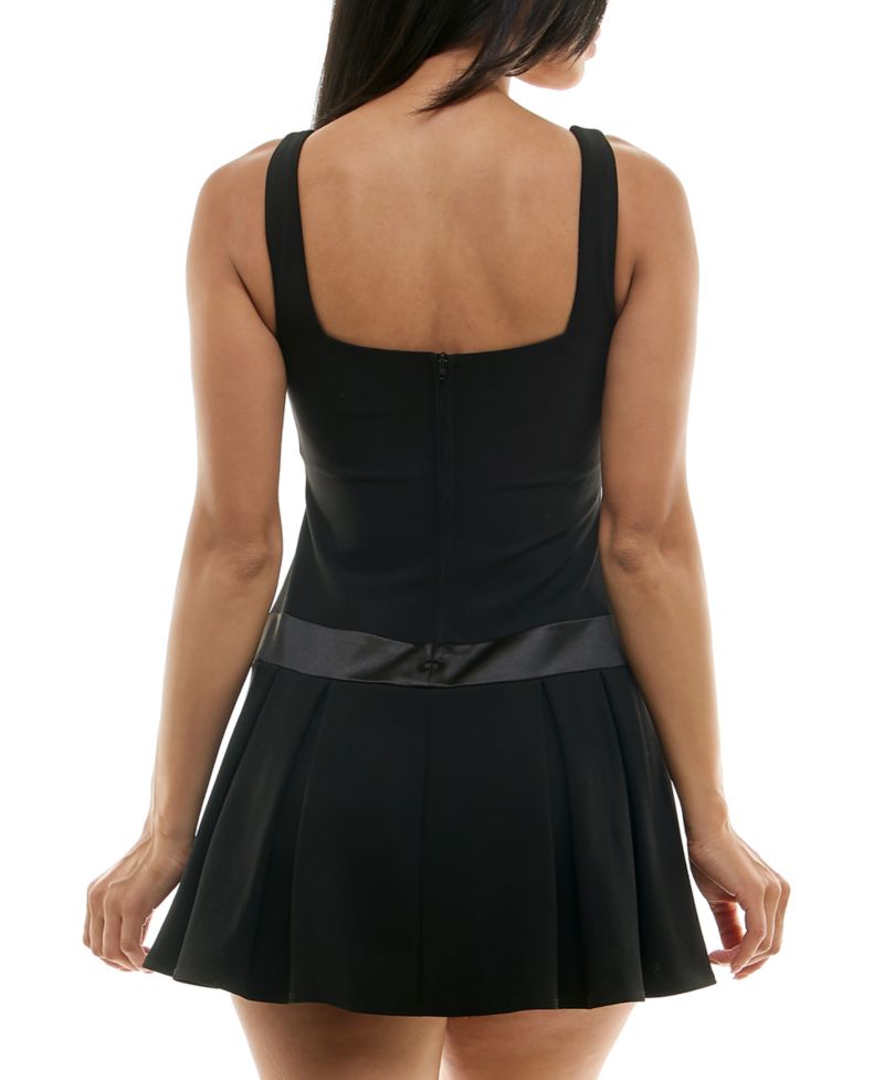 Juniors' Drop-Waist Square-Neck Bow-Trim Dress