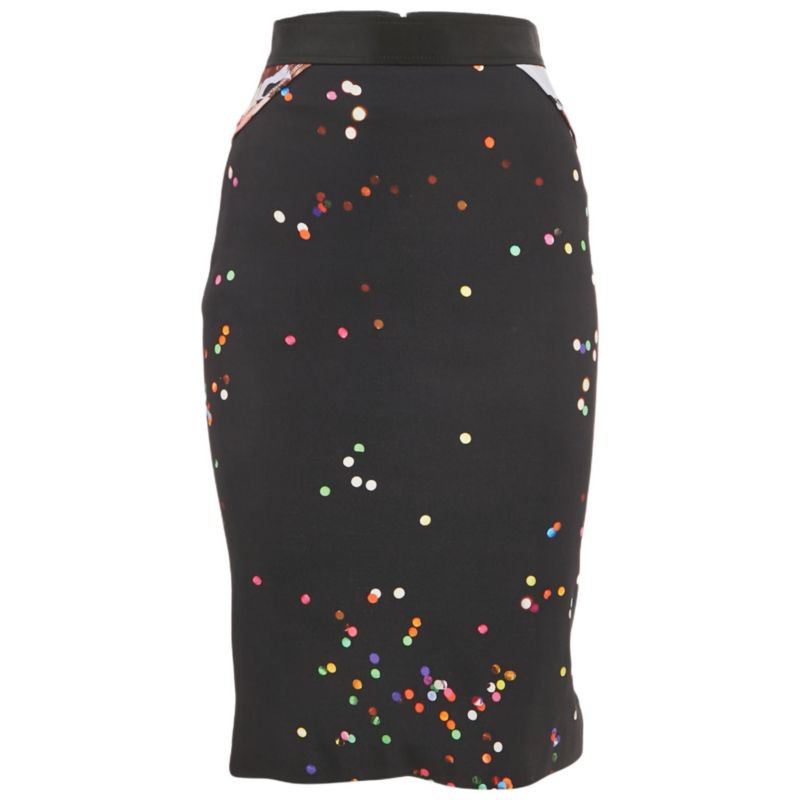 Women's Black Print Crepe Midi Skirt