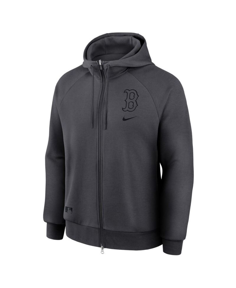 Men's Anthracite Boston Red Sox Authentic Collection Player Raglan Dri-FIT Full-Zip Hoodie