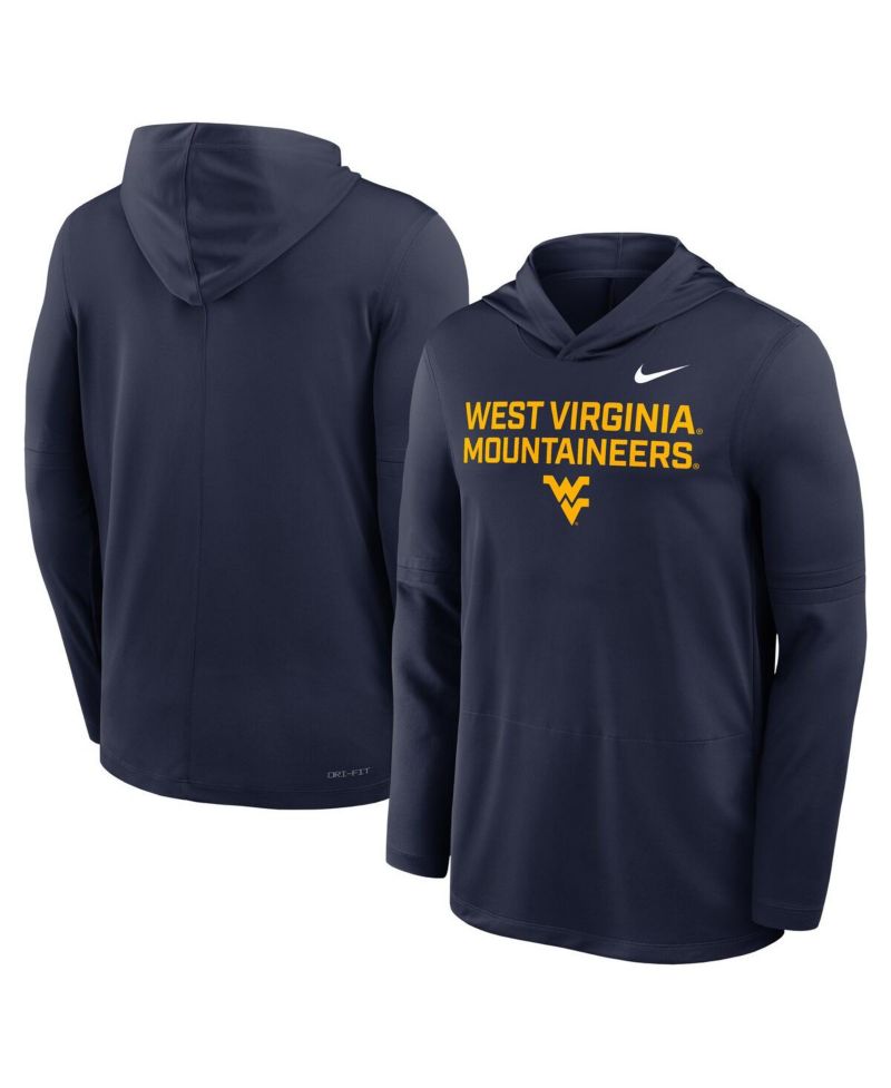 Men's Navy West Virginia Mountaineers 2025 Sideline Performance Long Sleeve Hoodie T-Shirt