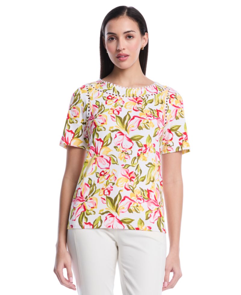 Petite Petal Print Short-Sleeve Top