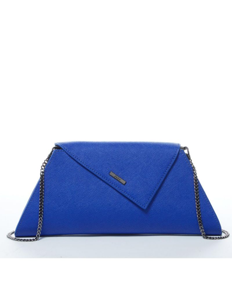 Saffiano Leather Clutch Bag Evening Purse Crossbody Cobalt Blue Unique Women's Handbag