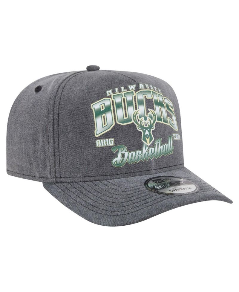 Men's Charcoal Milwaukee Bucks Throwback Washed Pre-Curved 9FIFTY Snapback Hat
