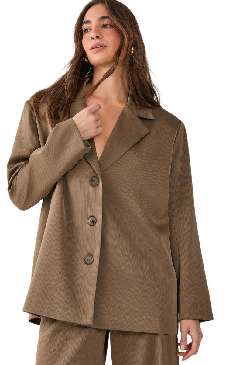 Women's Satin Pleated Oversized Blazer