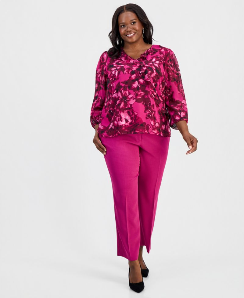 Plus Size Printed Ruffled Surplice Top