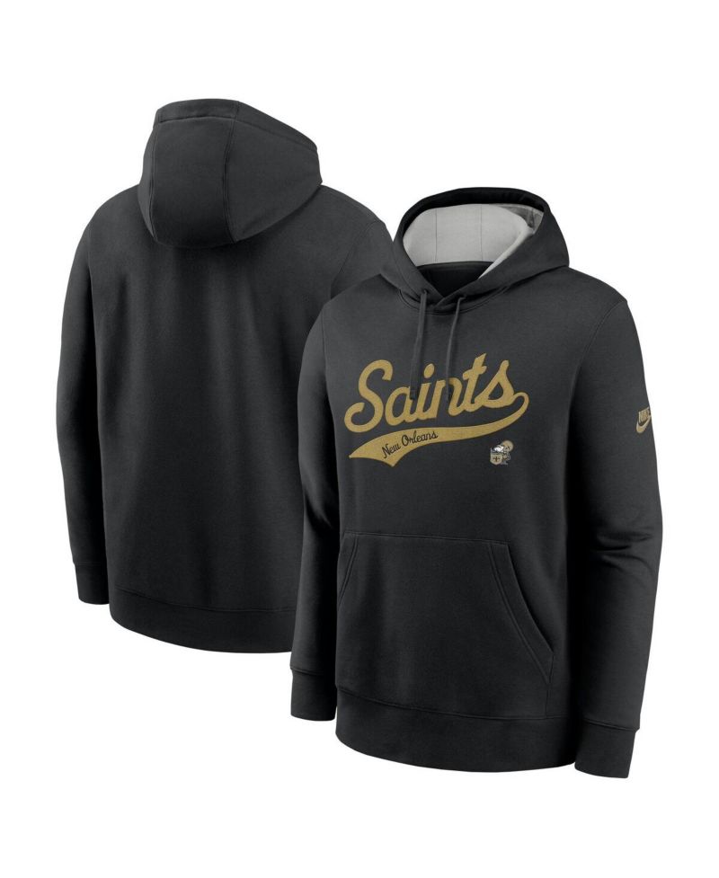 Men's Black New Orleans Saints Rewind Club Logo Pullover Hoodie
