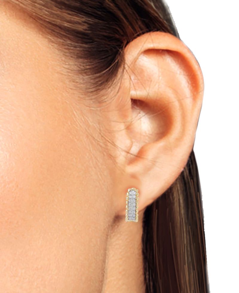 Diamond Bead Leverback Hoop Earrings (1/6 ct. t.w.) in Sterling Silver or 14k Gold-Plated Sterling Silver