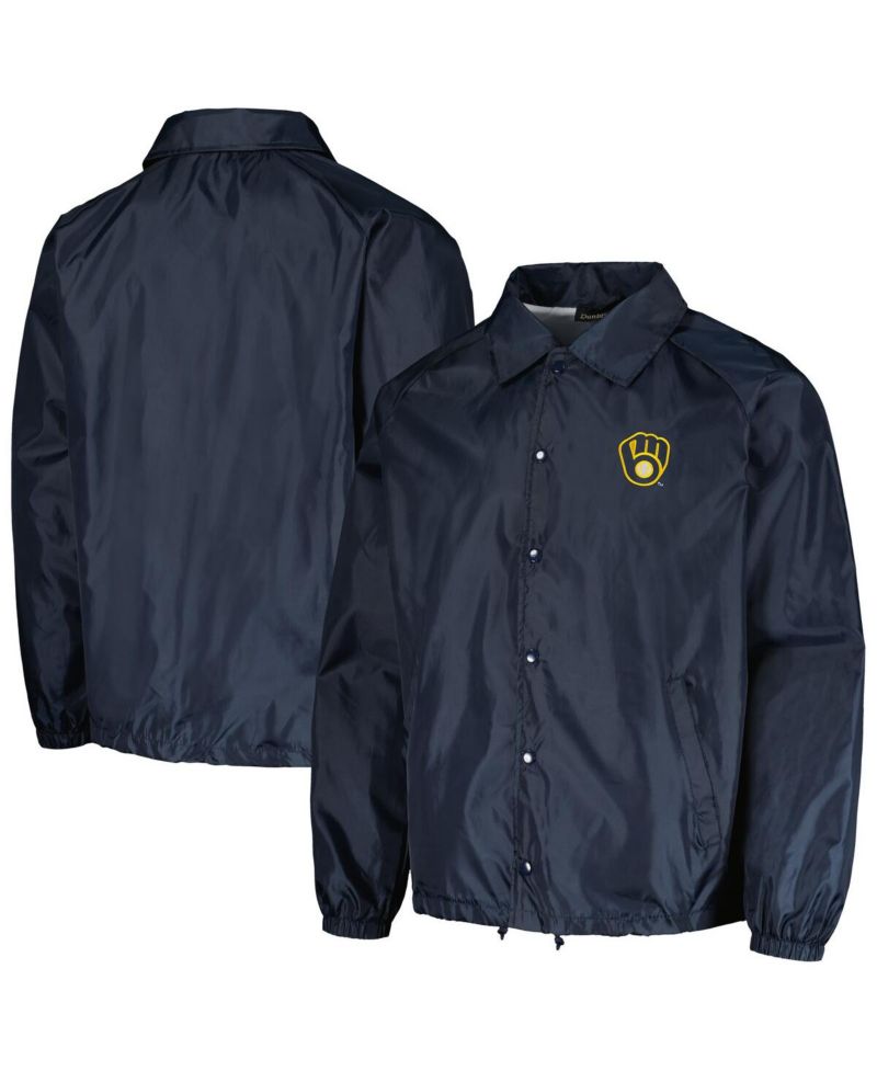 Men's Navy Milwaukee Brewers Coach's Raglan Full-Snap Windbreaker Jacket