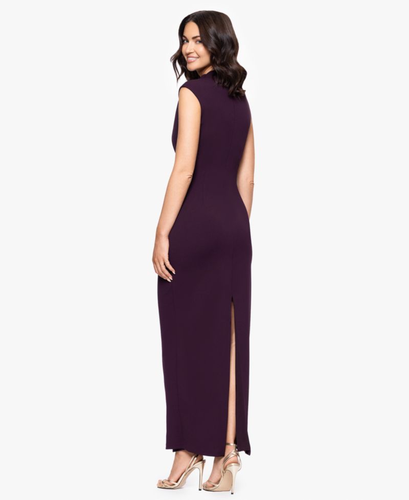 Women's Ruched Scuba Crepe Mock Neck Dress