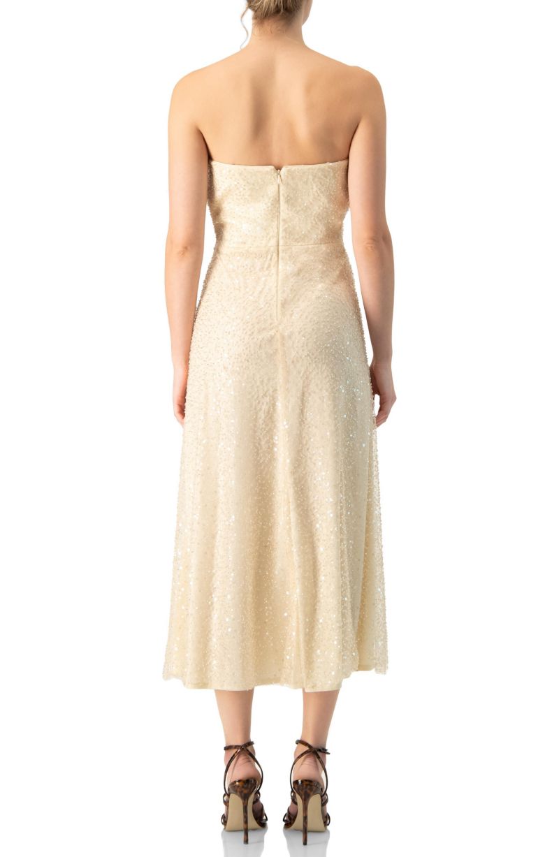 Women's Strapless Bustier Sequin Midi Dress