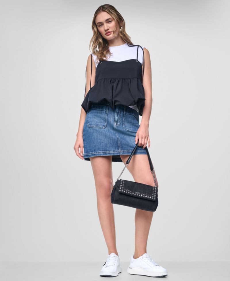 Women's Nylon-Blend Tied Strap Peplum Tank Top