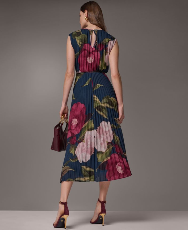 Plus Cap Sleeve Floral Chiffon A-Line Midi Dress