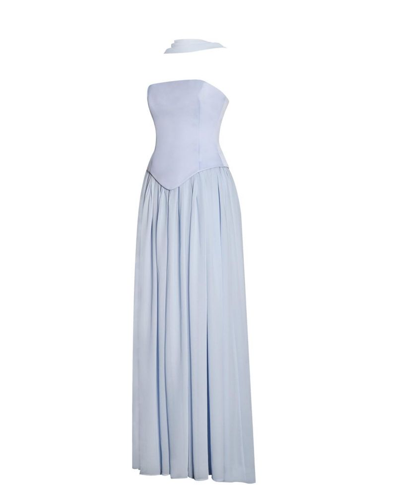 Women's Qianna Baby Blue Peplum Top Drop Waist Chiffon Gown