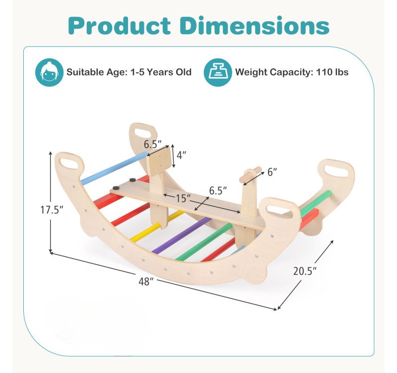 4 in 1 Kids Wooden Climbing Toy with Rocker and Crawling Tunnel
