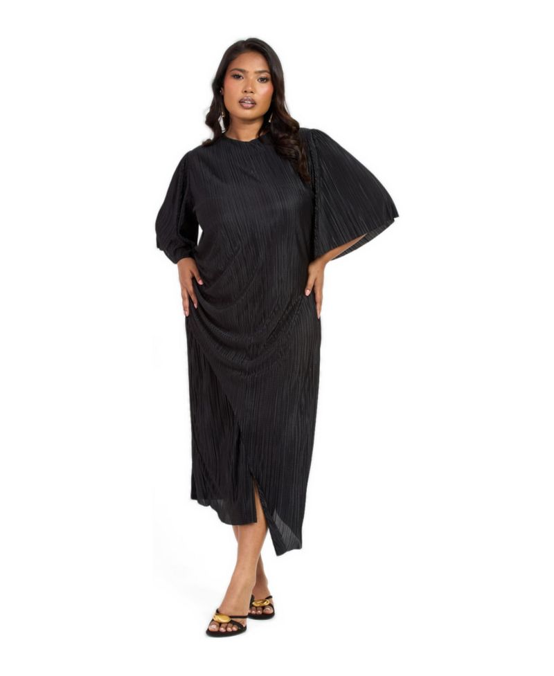 Women's FASHION-SZN Ruched Side Flutter Sleeve Midi Dress