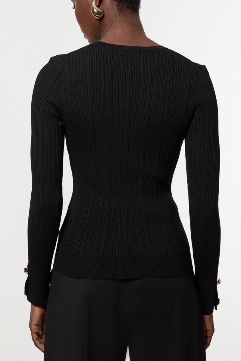 Women's Military Trim Rib Long Sleeve Knit Top
