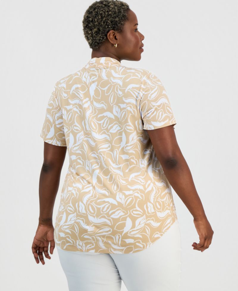 Petite Printed Short-Sleeve V-Neck Knit Top