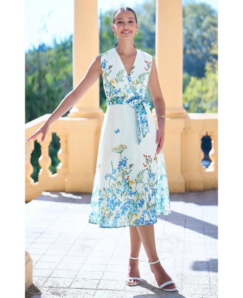 Women's Butterfly Print Midi Wrap Dress