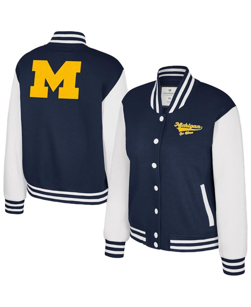 Women's Navy Michigan Wolverines French Baguette Full Snap Fleece Jacket