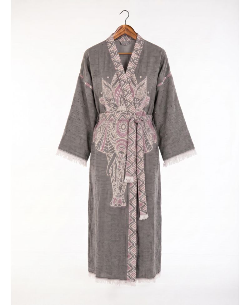 Women's Astrid Handwoven Jacquard V-Neck Long-Sleeve Beach Cover-Up Robe