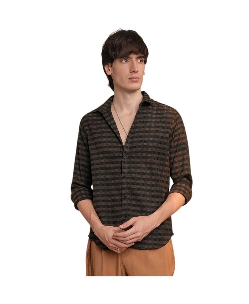 Men's Chocolate Brown & Charcoal Black Gingham Shirt