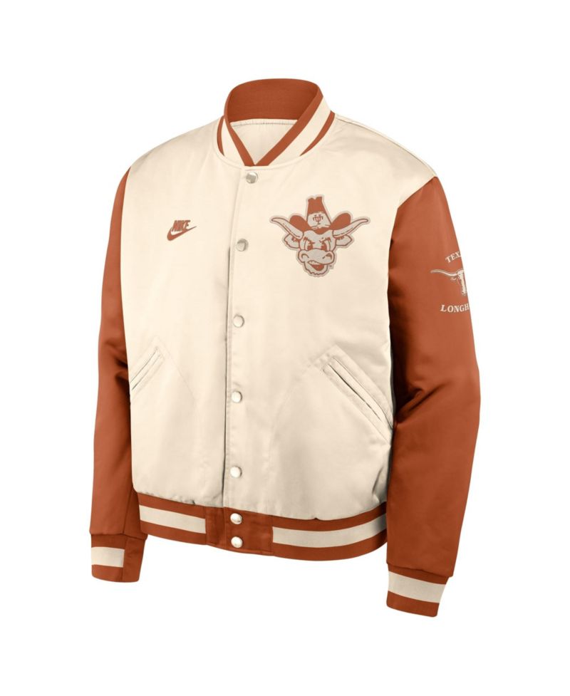 Men's Natural/Texas Orange Texas Longhorns Legacy Full-Snap Bomber Jacket