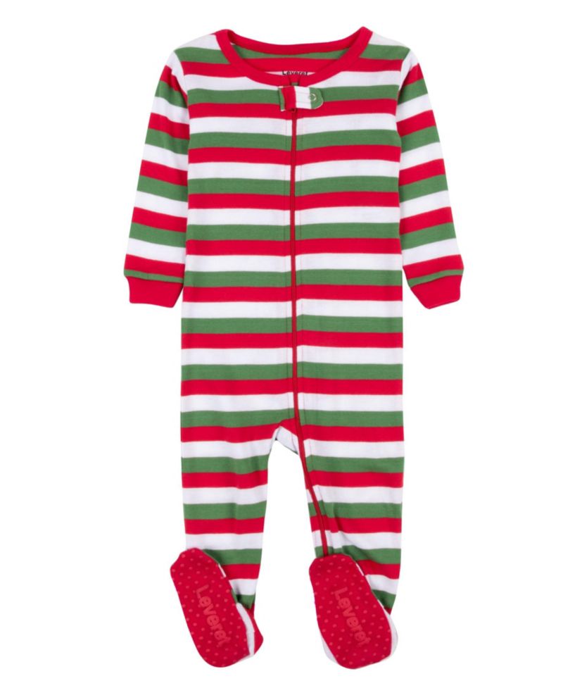 Baby Footed Cotton Striped Holiday Pajamas