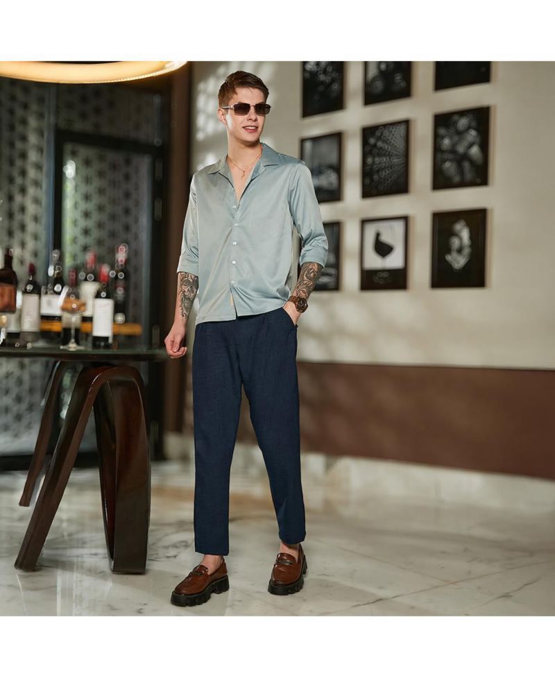 Men's Prussian Blue Pleated Tailored Trousers