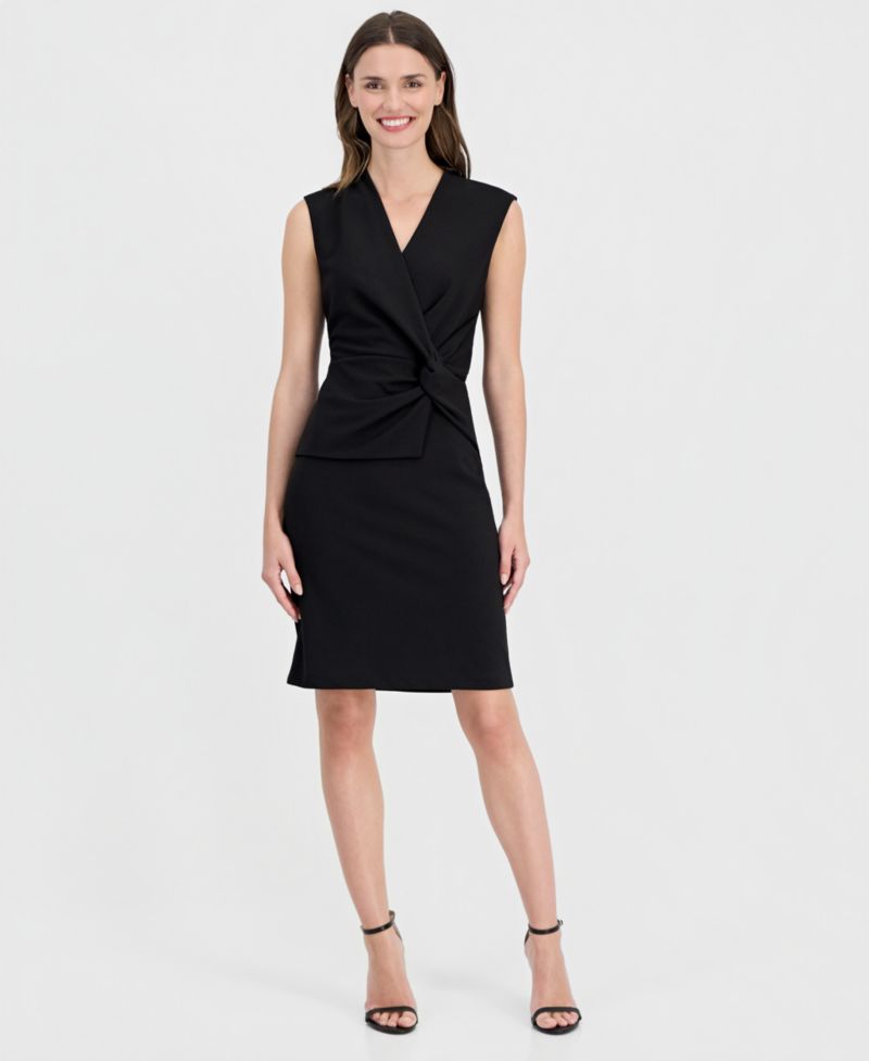 Women's Twist-Front-Overlay Scuba Sheath Dress
