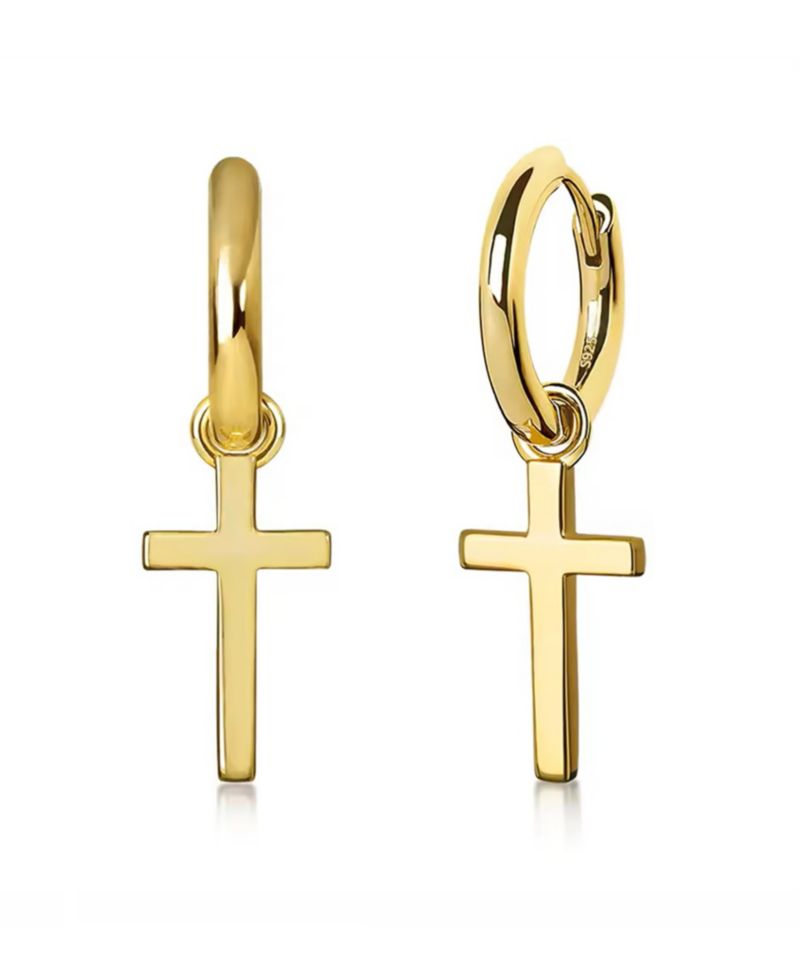 Men's Classic Cross Hoop Earrings in Sterling Silver