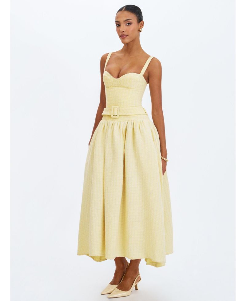 Women's Tiana Butter Yellow Sweetheart Belted Midi Dress