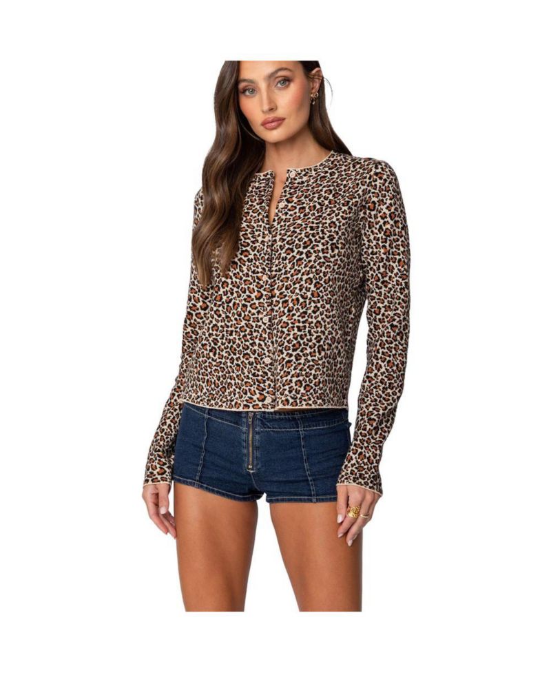 Women's Leopard Printed Knit Cardigan