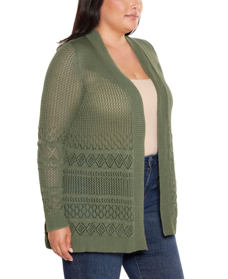 Plus Size Pointelle Open Cardigan Sweater