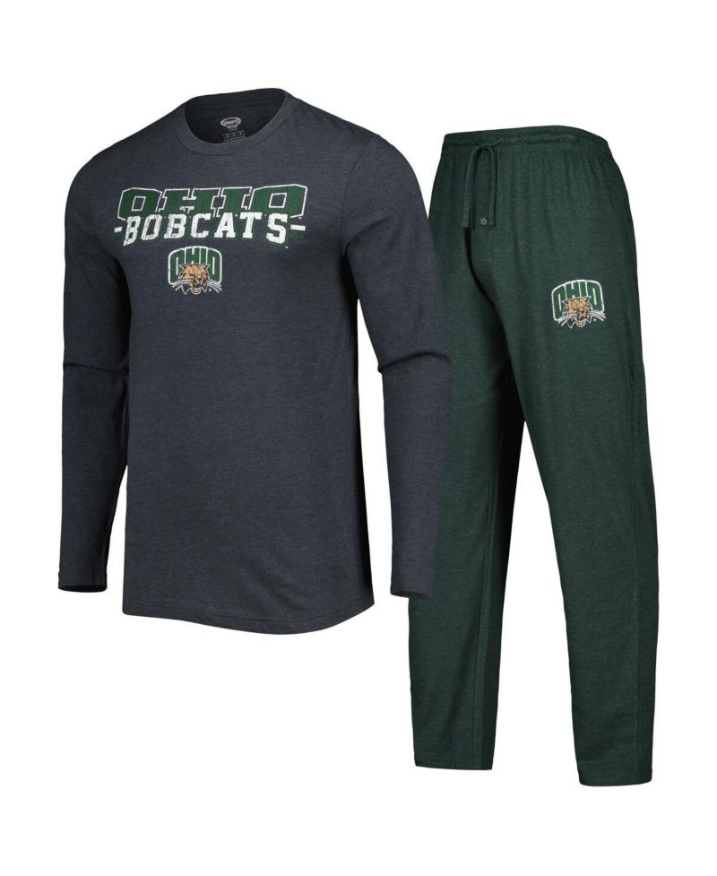 Men's Green/Charcoal Ohio Bobcats Meter Long Sleeve Top and Pants Sleep Set