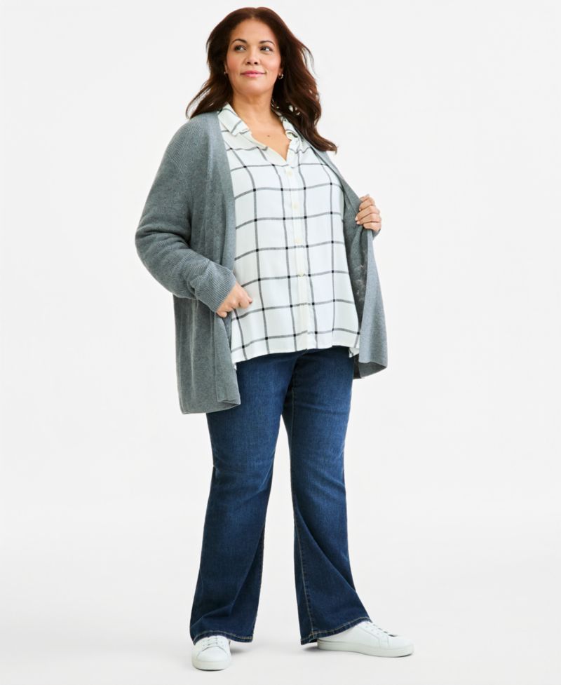 Plus Size Plaid Roll-Tab Button-Front Shirt