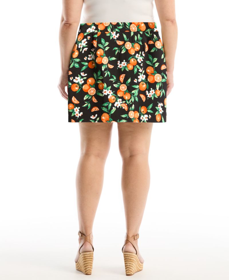 Plus Size Orange Print Horse Bit Belted Skort