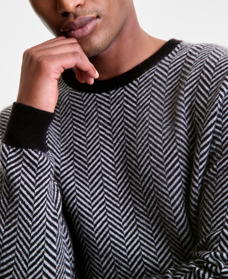 Men's Regular-Fit Herringbone 100% Cashmere Sweater