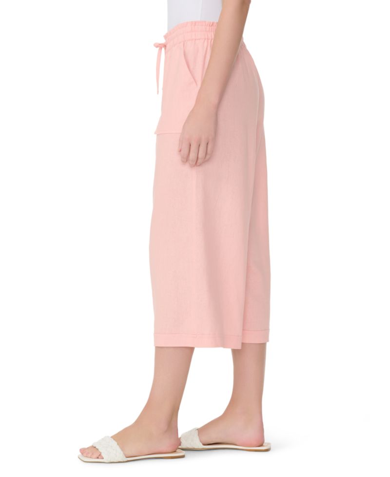 Women's Linen Pull On Wide-Leg Crop Pants
