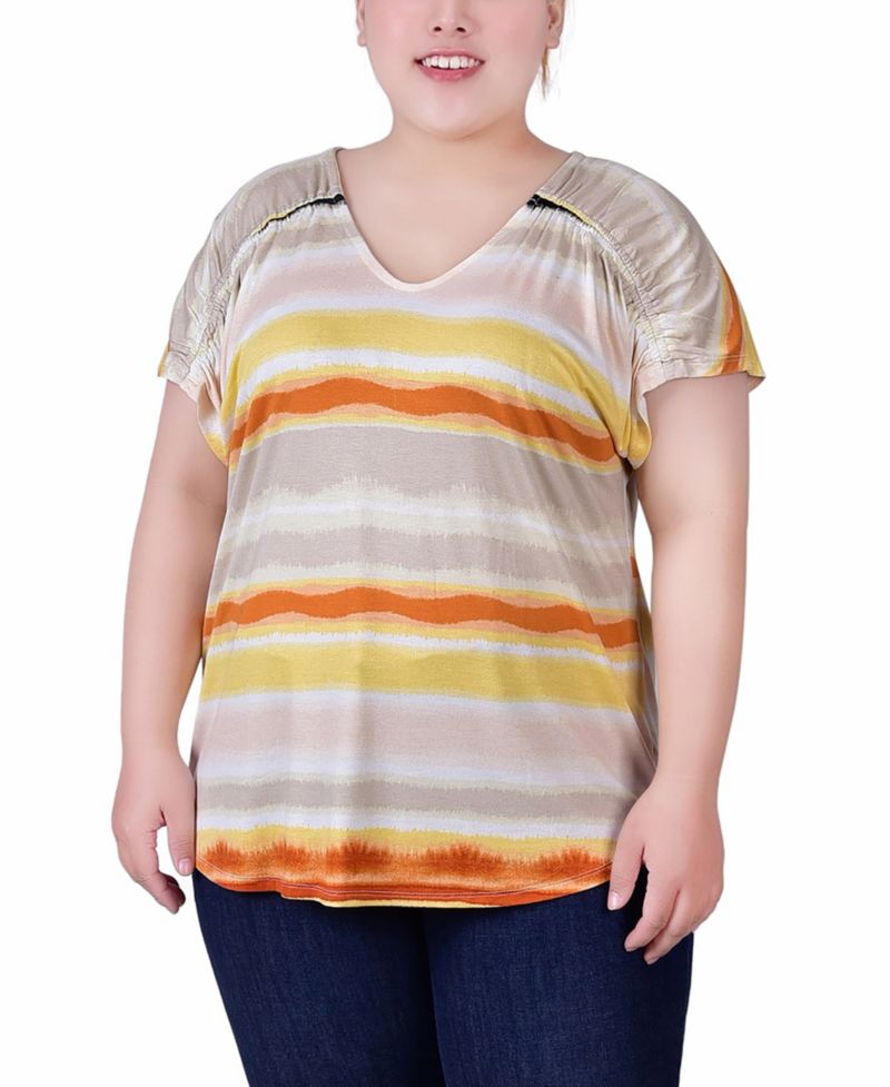 Women's Plus Size Short Sleeve Striped V neck Top