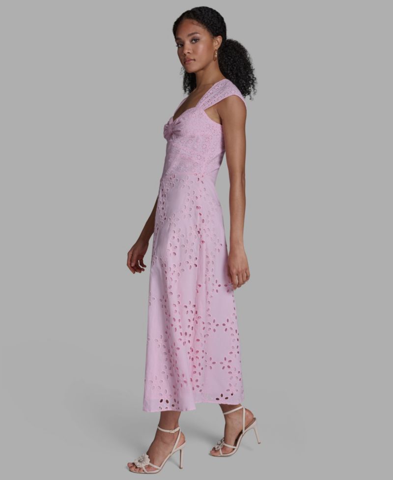 Women's Sweetheart Neck Keyhole Eyelet Maxi Dress