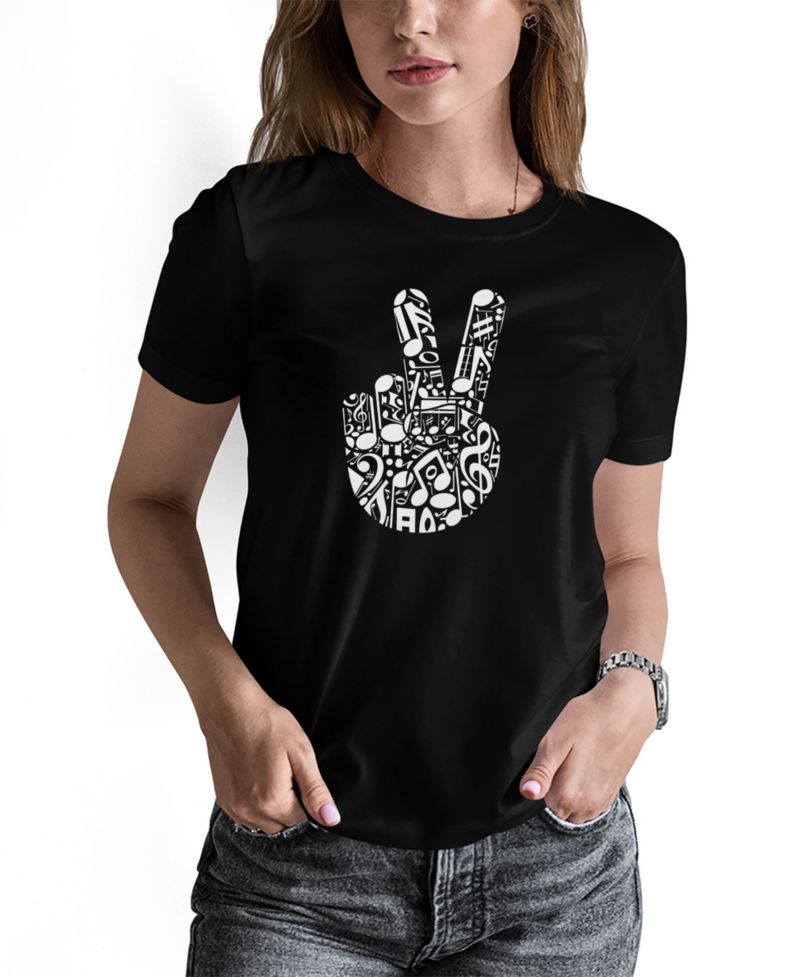 Women's Peace Finger Notes Word Art Long-Sleeve T-Shirt