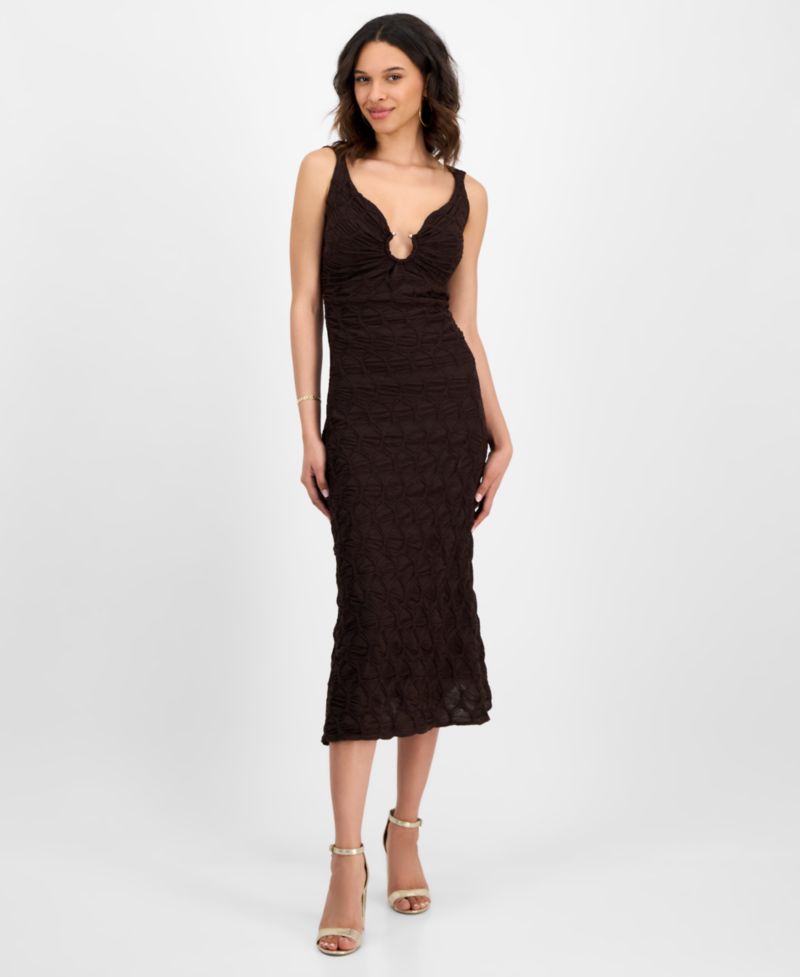Women's Textured Knit Plunge-Neck Scoop-Back Dress
