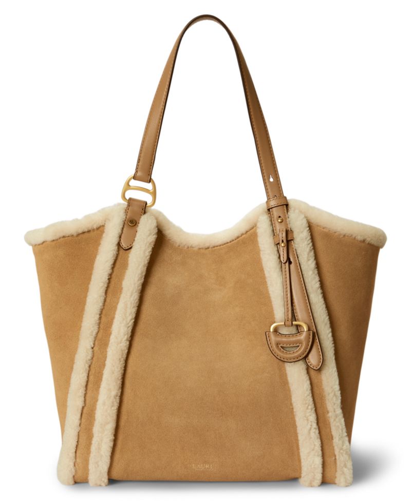 Tasha Extra-Large Sherpa-Trim Suede Tote Bag