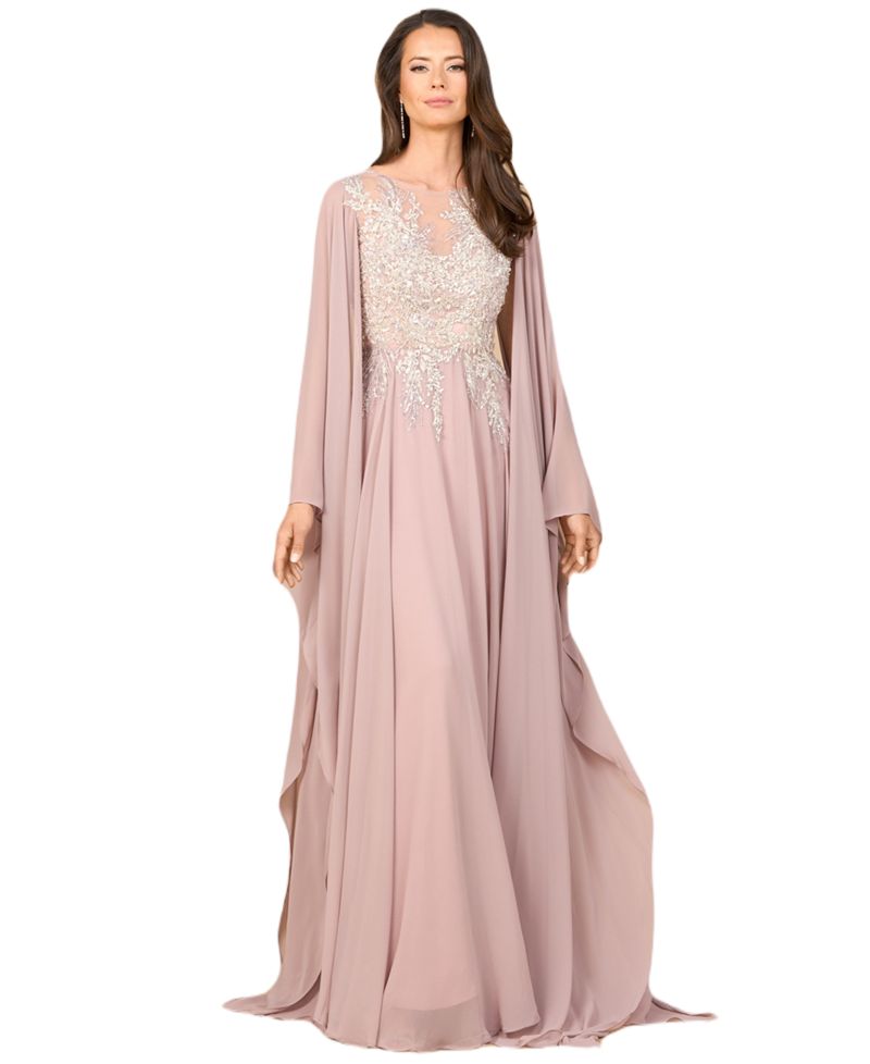 Chiffon A - line Long Gown with Cape Sleeves