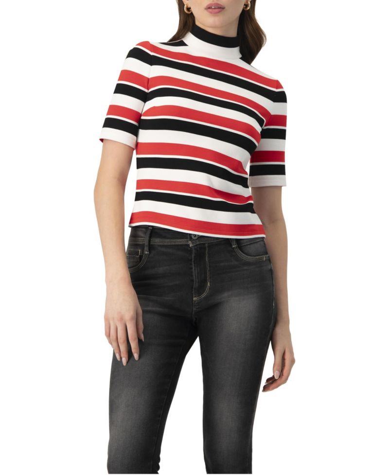 Women's Striped Mock-Neck Knit Top