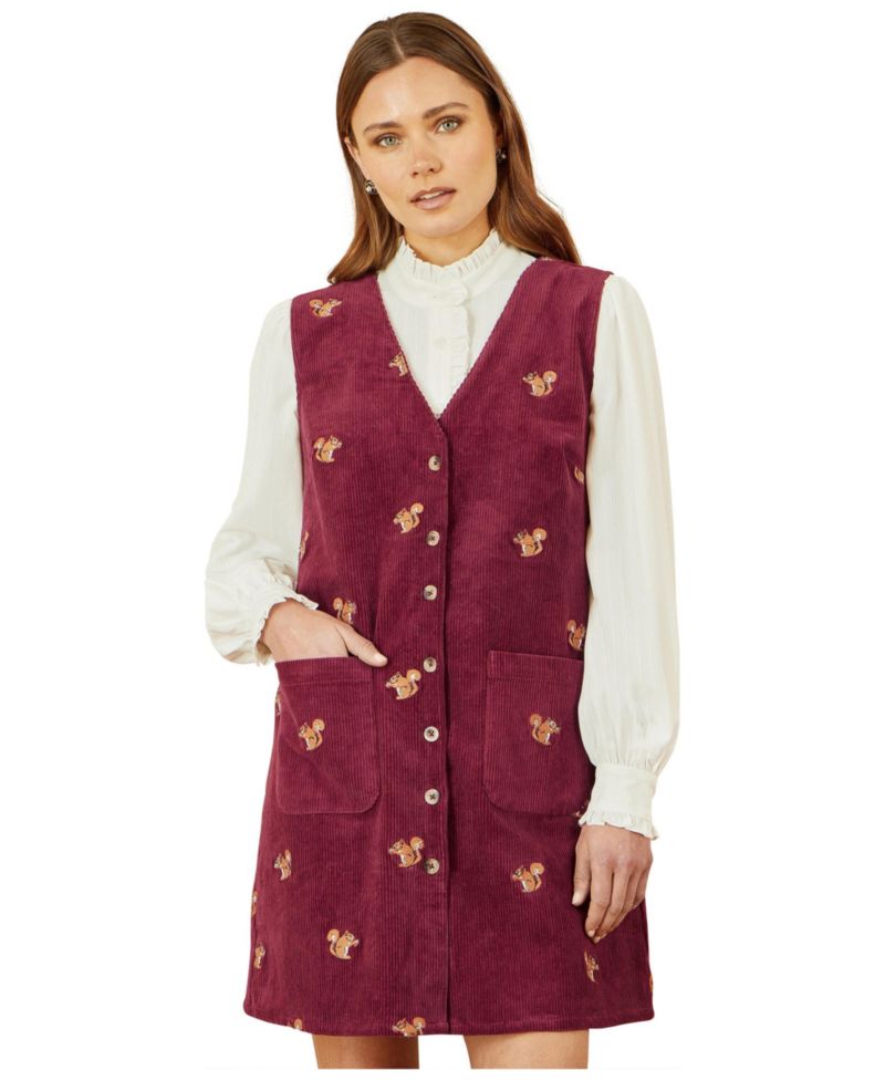 Women's V-Neck Cord Pinafore Dress
