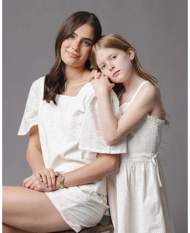 Women's and Girls' Natural Eyelet Tops, Shorts, and Dresses