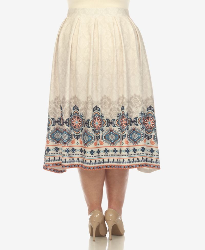 Plus Size Pleated Skirt with Border Print