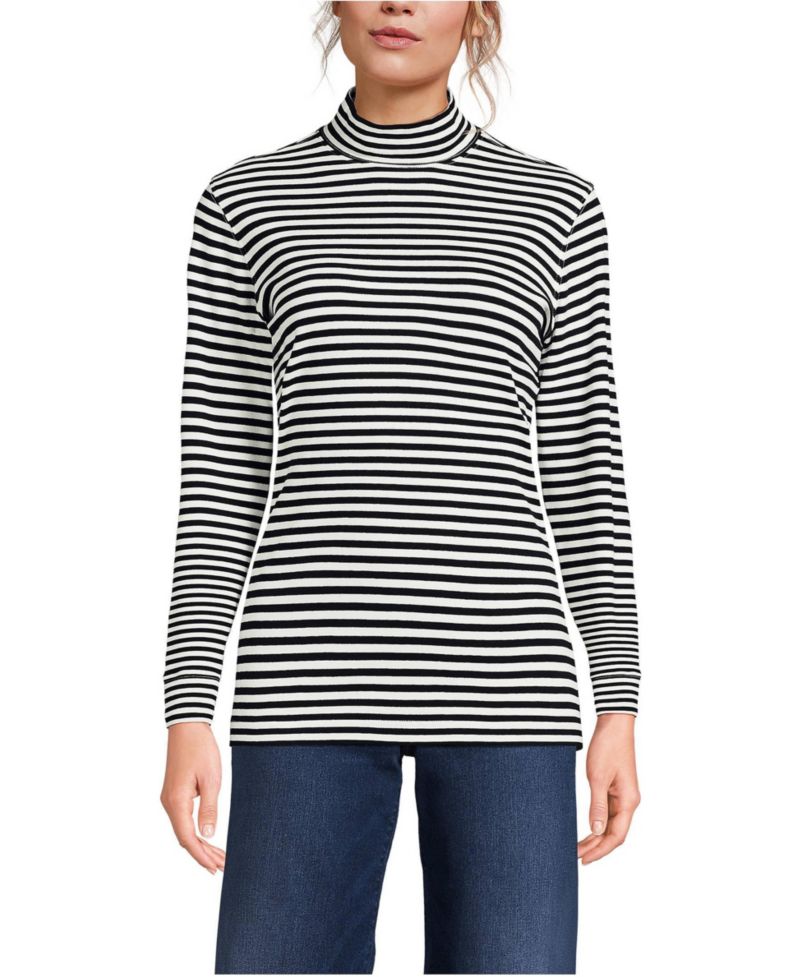 Women's Relaxed Cotton Long Sleeve Mock Turtleneck